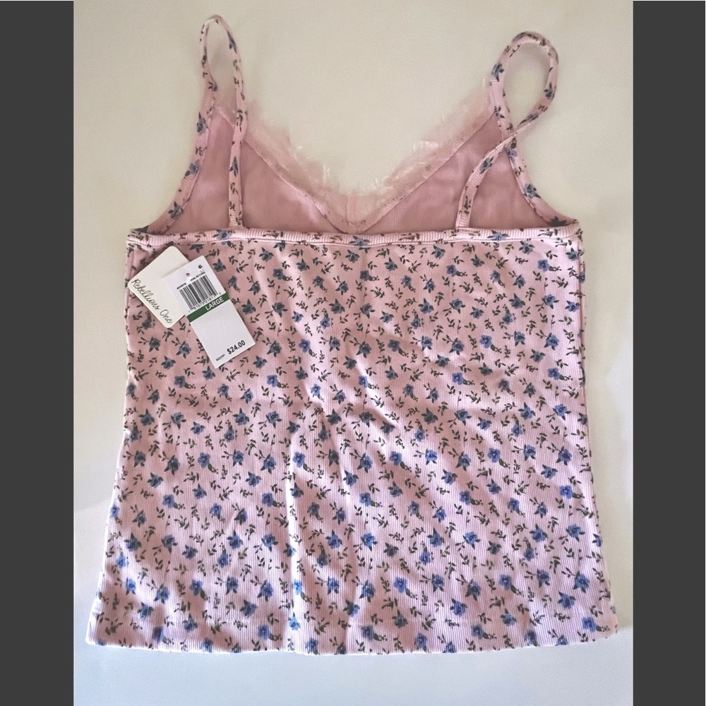 Tank Rebellious One NWT women’s lg cottage core pink lace blue flowers